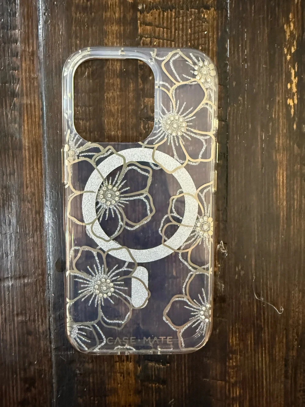 Case-Mate Clear Floral Glitter iPhone 16 Pro Case with Ring - Silver